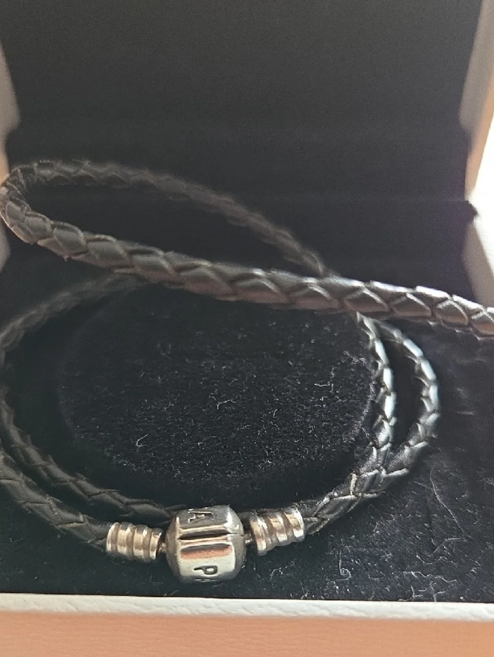 Retired & Rare Pandora Black Braided Leather Triple Wrap Bracelet - Picture 5 of 5